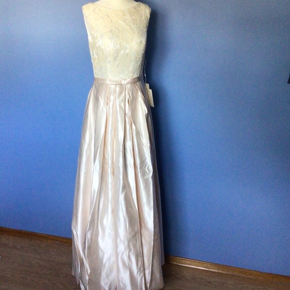 A Line Empire Waist Floor Length Satin Dress with Lace Bodice: the perfect 👗! - Picture 10 of 11